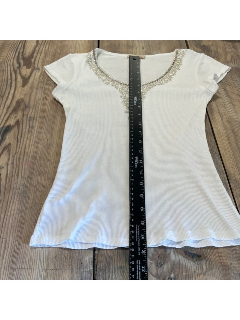One Clothing Baby Tee Womens PM White Ribbed Embellished Y2K Fairy - Picture 6 of 8